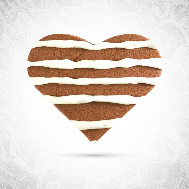橡皮泥心形情人节巧克力饼干，姜饼与白奶油条纹橡皮泥，建模粘土，孤立向量图片下载