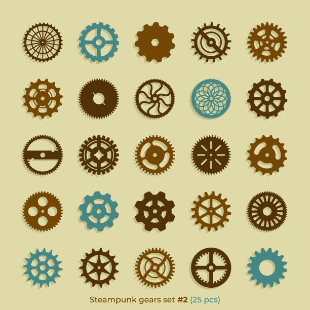 25矢量齿轮在光背景复古蒸汽朋克齿轮插图设计维多利亚时代的元素伟大的激光或乙烯基切割图片下载