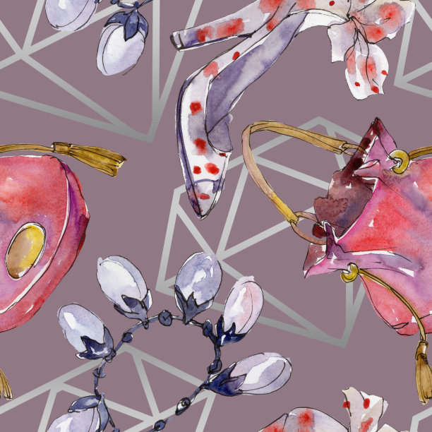 手表，手链和虫子素描时尚魅力插图在水彩风格孤立。无缝的背景图案。图片下载