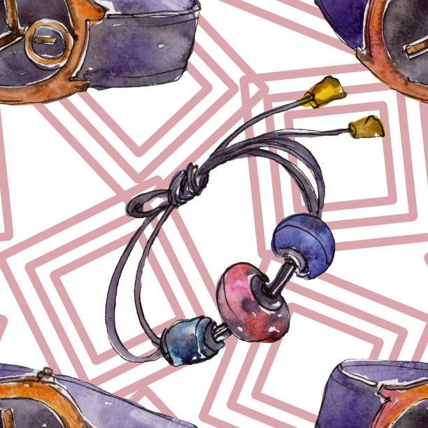 手表，手链和虫子素描时尚魅力插图在水彩风格孤立。无缝的背景图案。图片下载