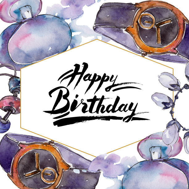 手表，手链和虫子素描时尚魅力插图在水彩风格。边框装饰方形。图片下载