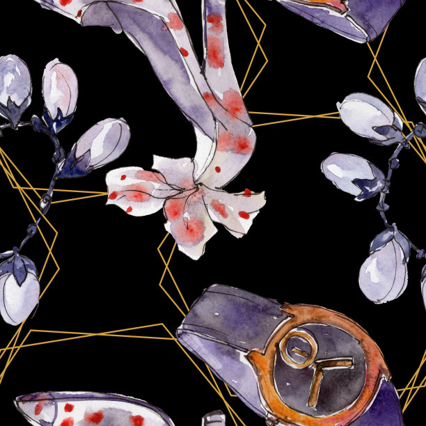 手表，手链和虫子素描时尚魅力插图在水彩风格孤立。无缝的背景图案。图片下载