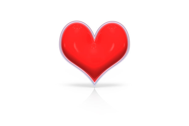 红色光泽的爱情闪亮的心形-象征情人节和婚礼婚姻孤立在白色的背景反射效果，3d渲染。图片下载