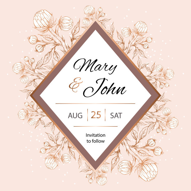 婚礼邀请与草药元素在浅色背景图片下载