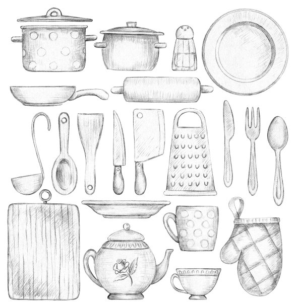 大套，有各种厨具和餐具图片下载