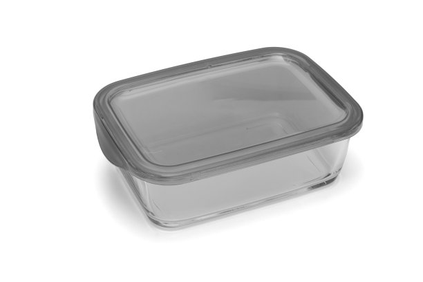 方形玻璃盒容器与塑料盖隔离在白色背景图片下载