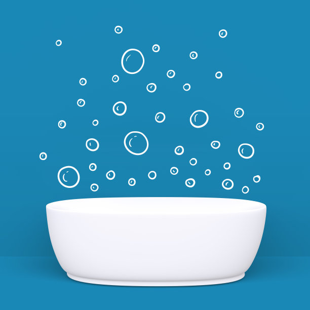 白色现代浴室手绘墙上涂鸦肥皂泡。前视图。3 d渲染。图片下载