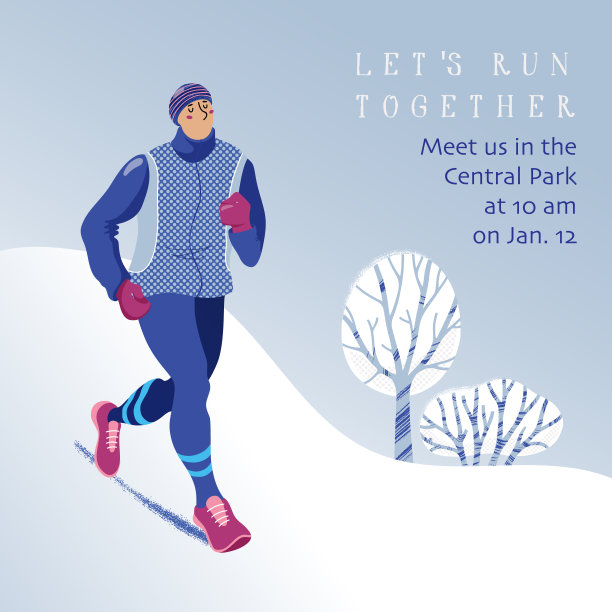 冬季跑步横幅设计-年轻人在公园图片下载