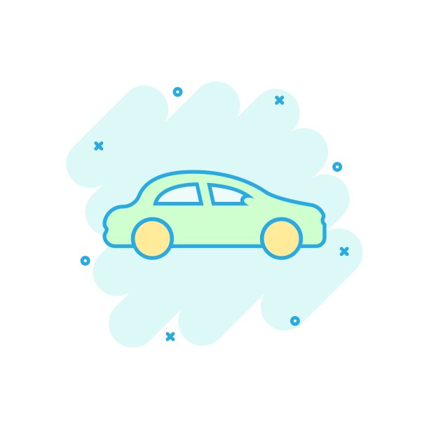 漫画风格的汽车图标。汽车汽车矢量卡通插图象形图。汽车商业概念的飞溅效应。图片下载
