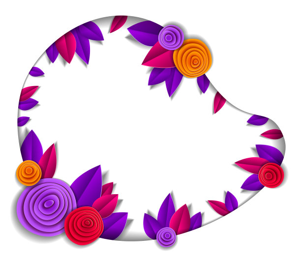 背景与花和秋叶剪纸风格，复制空间的文字，向量秋天花插图。婚礼请柬或浪漫贺卡。图片下载