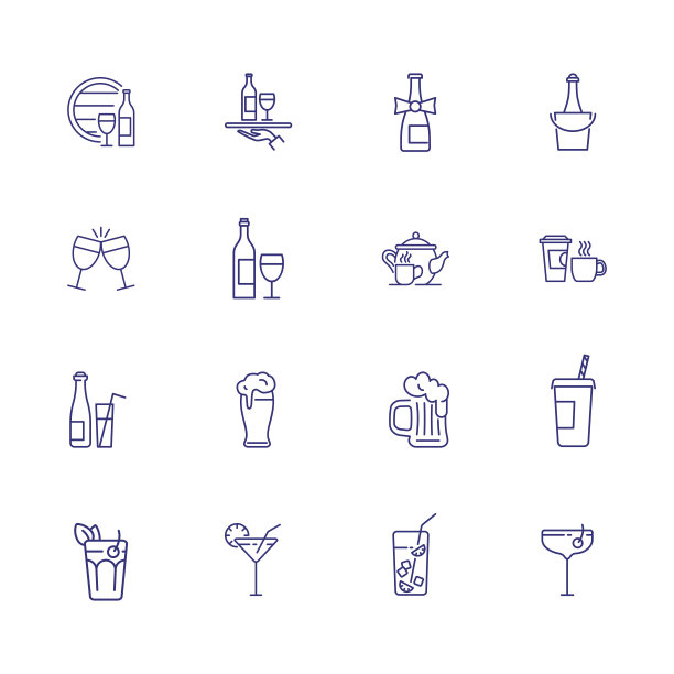 饮料线图标设置。葡萄酒,啤酒,茶图片下载