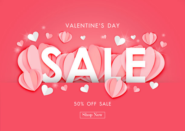 情人节销售背景纸艺术折纸心形，矢量插图模板，横幅，墙纸，邀请，海报，宣传册，优惠券。图片下载