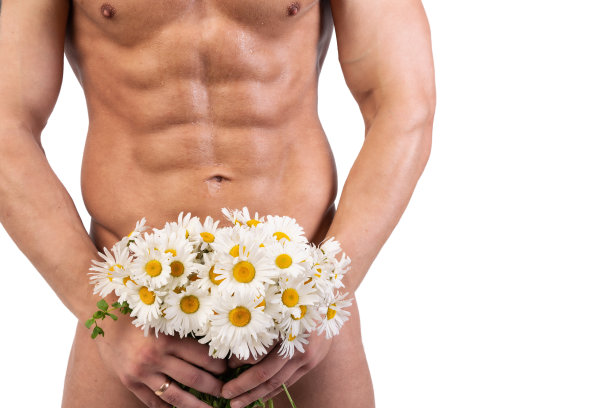 性感男人和花束。图片下载