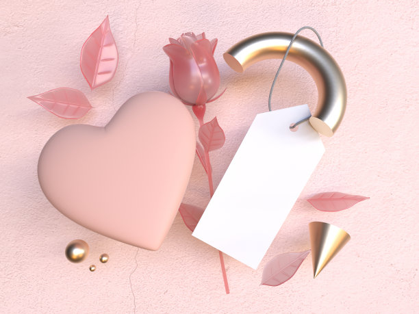 空白白纸粉红玫瑰情人节概念3d渲染图片下载