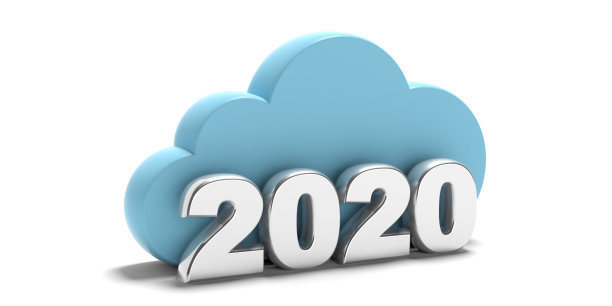 2020. 新年与数据存储计算云隔离在白色背景上。三维演示图片下载