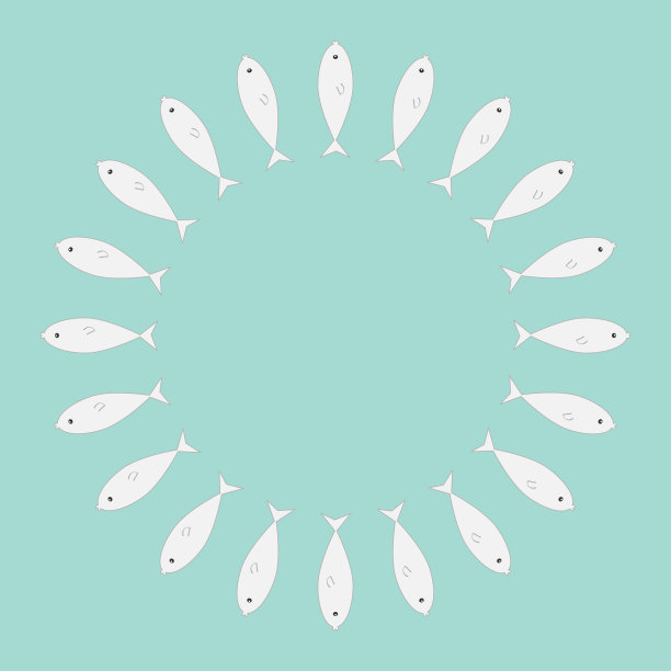 鱼圆框平面设计蓝色背景图片下载