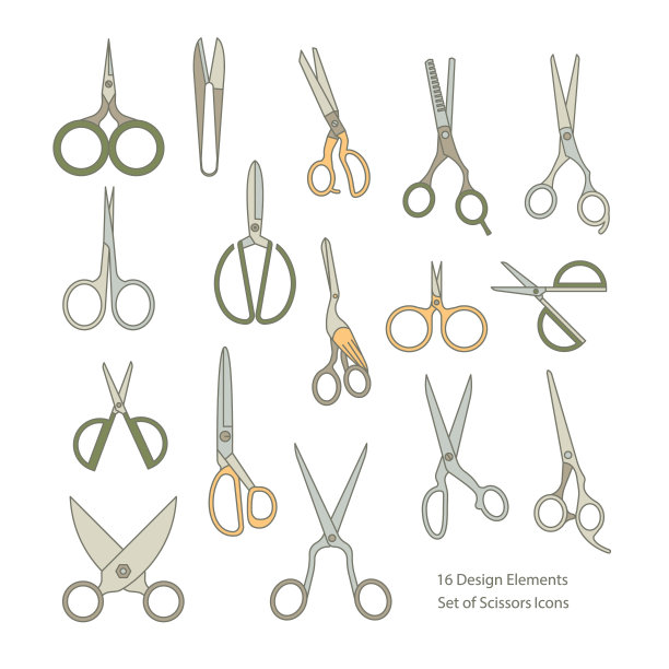 集剪刀图标，裁缝业务，标志，设计元素，对象装饰，标志，剪刀符号图片下载