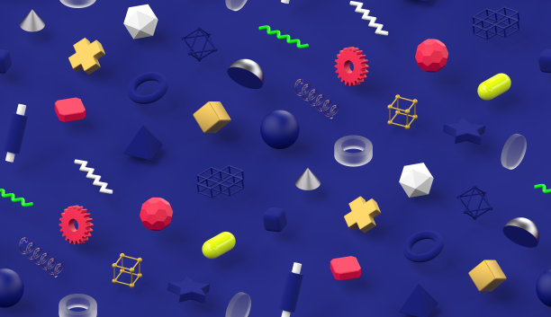 几何元素组成的蓝色背景纹理图案无缝纹理现代孟菲斯设计渲染插图封面打印或商业模板海报图片下载