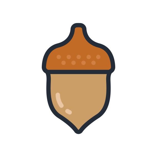 橡子橡树平颜色线描图标象形图图片下载