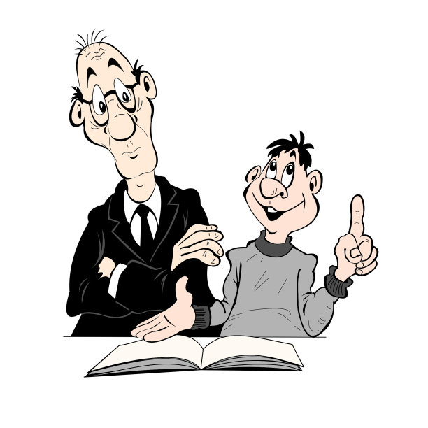 白色背景上的老师和学生。图片下载