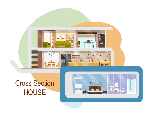 未来的房子截面矢量室内设计图片下载