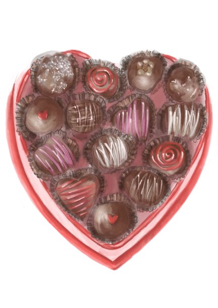 一盒巧克力糖果的水彩画风格插图图片下载