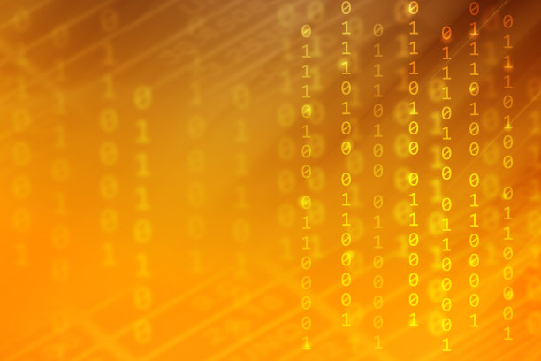 橙色渐变，带有二进制代码和条纹线，技术背景图片下载