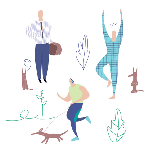 一个人和他最好的朋友狗的生活。最小平面矢量图图片下载