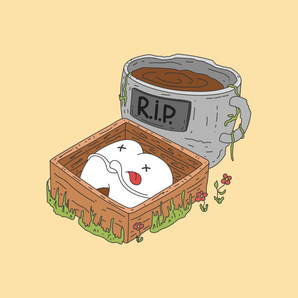 牙齿上有咖啡渍。咖啡使你的牙齿变黄。有趣的插图。图片下载