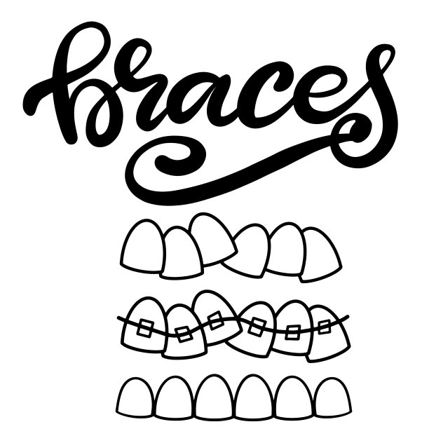关于正畸治疗和牙齿保健的矢量字插画图片下载