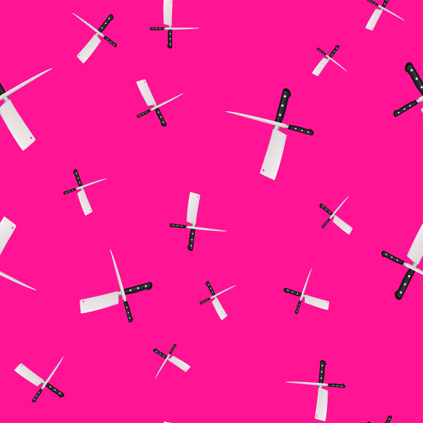 无缝模式的厨房刀上的彩色背景。图片下载