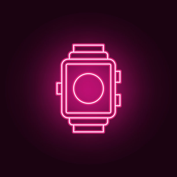 Smartwatch图标。霓虹灯风格图标中的人工元素。简单的图标为网站，网页设计，移动应用程序，信息图形图片下载