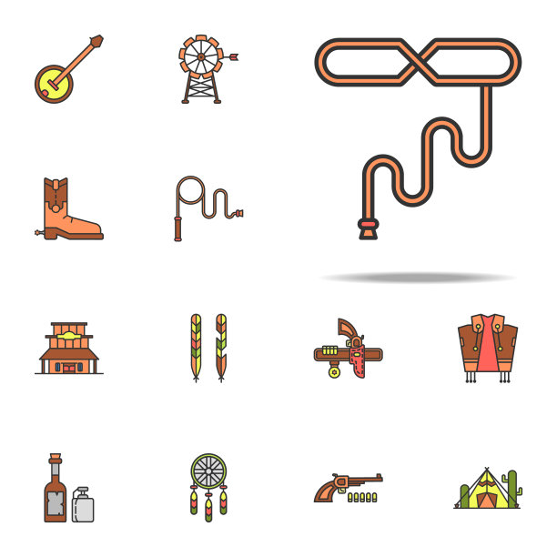 绳索的牛仔彩色图标。狂野西部图标的网络和移动通用集图片下载