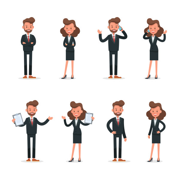 集商人和女商人字符矢量设计。图片下载