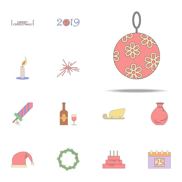 圣诞彩球图标。圣诞假日图标普遍设置为网络和移动图片下载