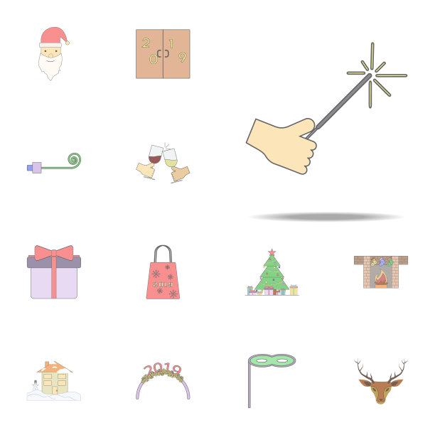 圣诞节孟加拉灯手工彩色图标。圣诞假日图标普遍设置为网络和移动图片下载