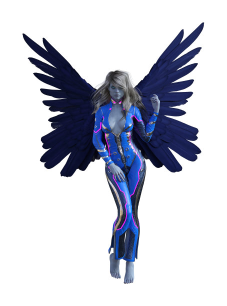 有翅膀的人类形状的外星人与直立的翅膀在一个诱人的姿态在白色的背景上的插图图片下载