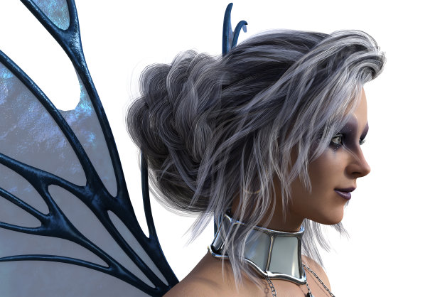 美丽的翅膀仙女侧面轮廓上的白色背景图片下载