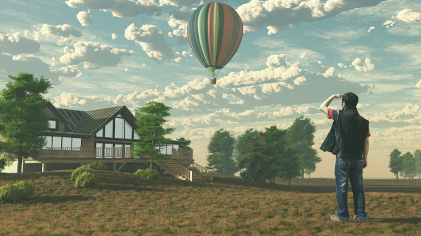 一个男人正看着热气球图片下载