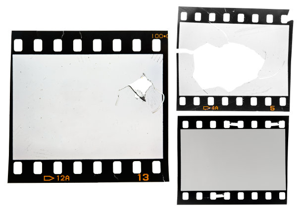一套35mm胶片条或相框在白色，损坏的照片占位符图片下载