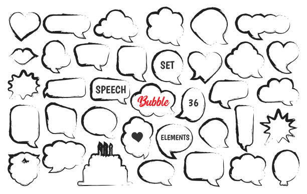 语音气泡漫画向量设置在手绘素描风格图片下载