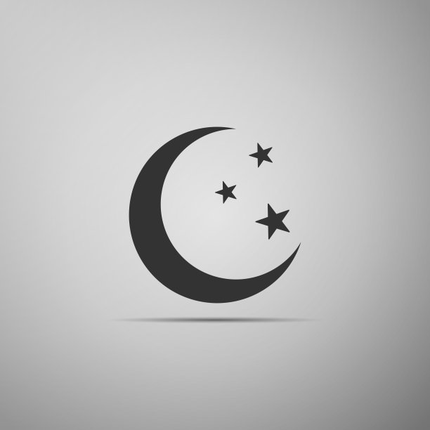 月亮和星星的图标孤立在灰色的背景。平面设计。矢量插图月亮和星星图标孤立在灰色背景。平面设计。矢量图图片下载
