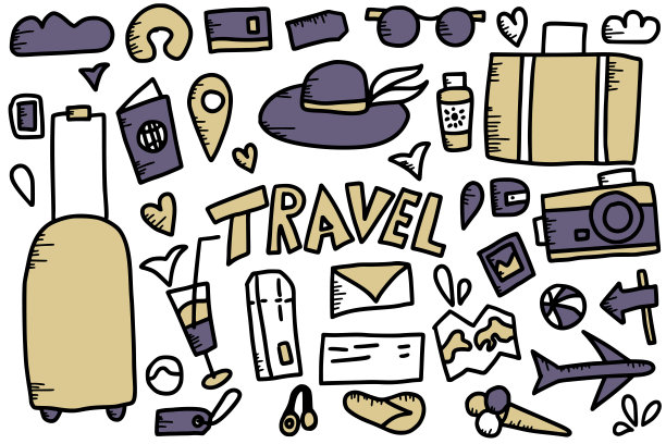 一组旅行涂鸦符号在矢量。图片下载