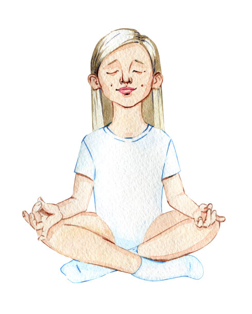 手绘水彩画快乐女孩做儿童瑜伽图片下载