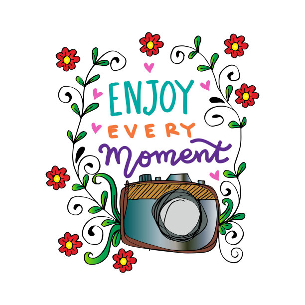 享受生活中的每一刻，用相机手写。手写体海报。图片下载