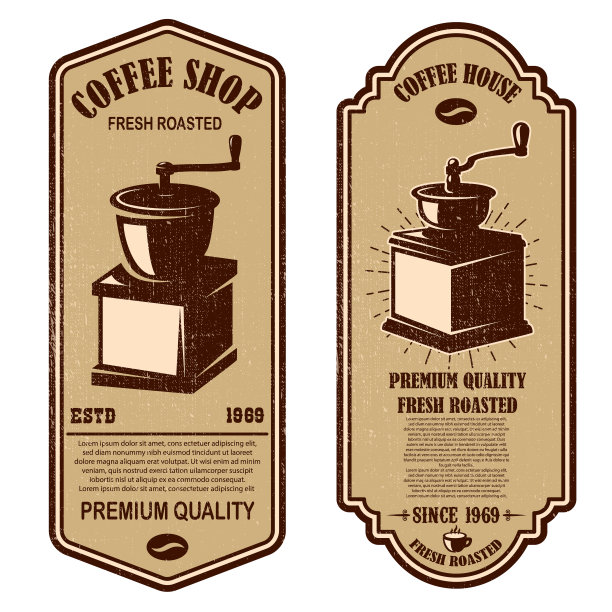 老式咖啡店传单模板。标签，标识，徽章的设计元素。图片下载