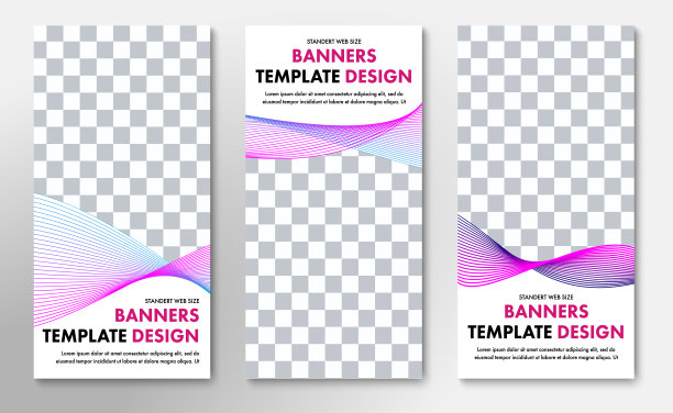 垂直矢量网页横幅模板与地方的照片和抽象的漩涡线。图片下载