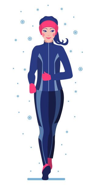 可爱的女人穿着冬装在外面跑步。图片下载