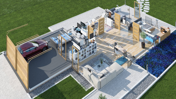 没有墙的现代房屋。图片下载