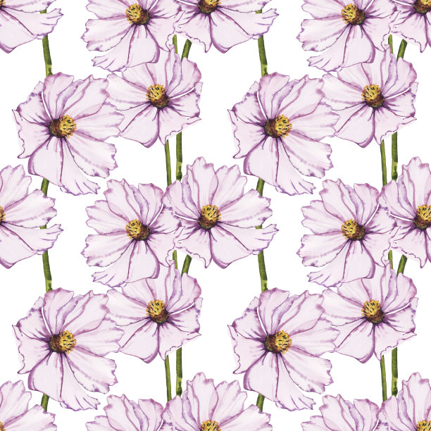 水彩手绘植物粉红花瓣插画无缝图案图片下载